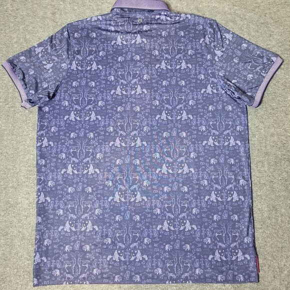 Greyson Creatures Print Golf Polo Mens Size XL Purple Wildflower Short Sleeve - Picture 2 of 9
